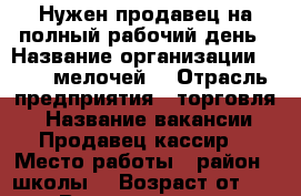 Нужен продавец на полный рабочий день › Название организации ­ 1000 мелочей  › Отрасль предприятия ­ торговля  › Название вакансии ­ Продавец кассир  › Место работы ­ район 9 школы  › Возраст от ­ 23 › Возраст до ­ 100 - Курганская обл., Курган г. Работа » Вакансии   